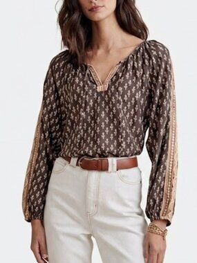 Soft Surroundings Jolene Boho Block Print Blouse Size Medium Like New